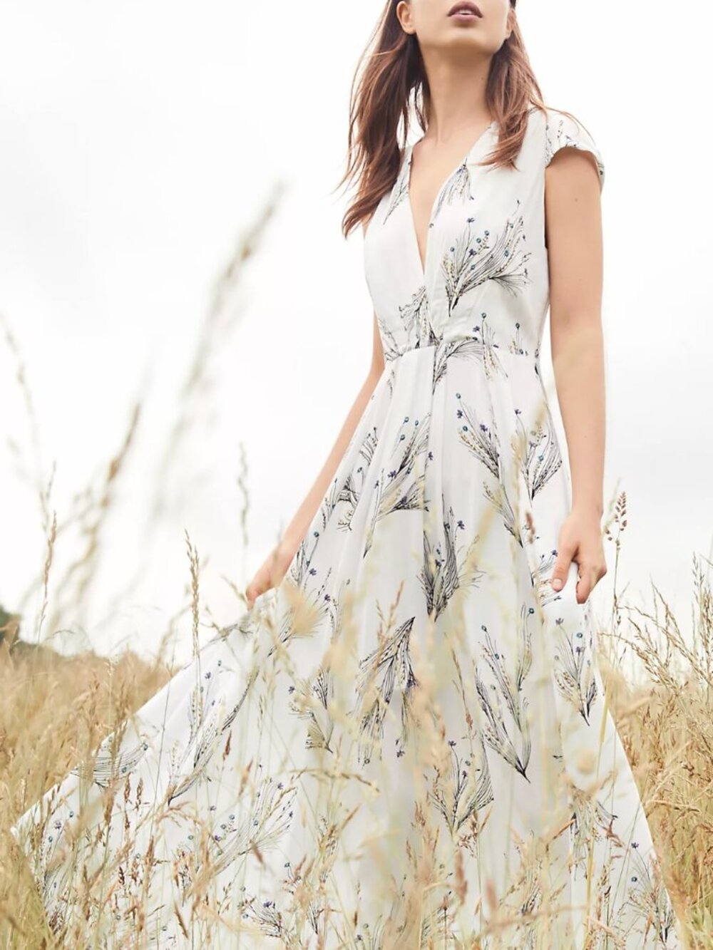 Free People Flowy Printed Retro Midi Dress
